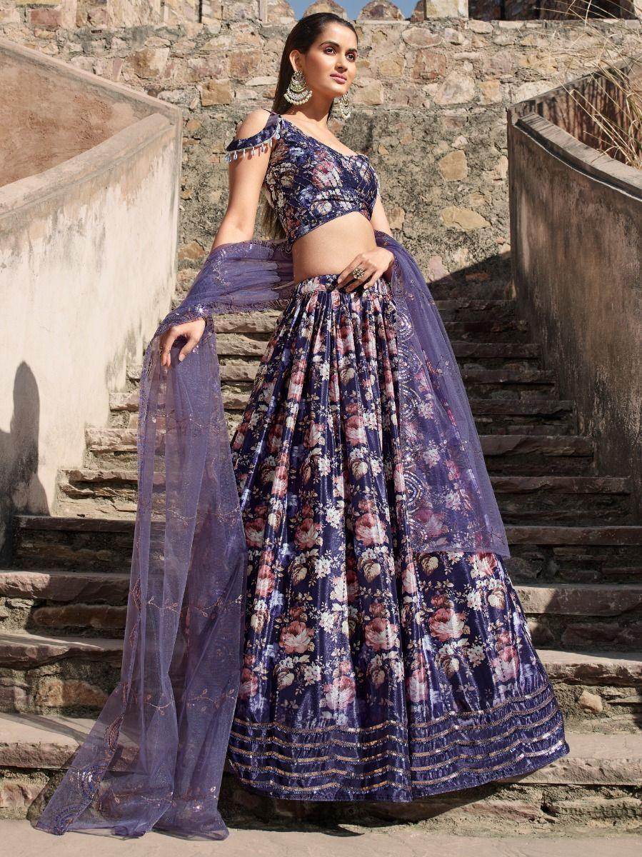 Captivating Purple Printed Georgette Function Wear Lehenga Choli - Zeel Clothing