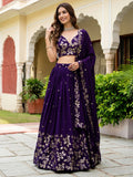 Captivating Purple Sequins Georgette Function Wear Lehenga Choli With Dupatta