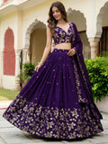 Captivating Purple Sequins Georgette Function Wear Lehenga Choli With Dupatta