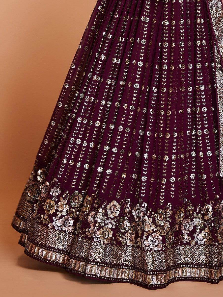 Captivating Purple Sequins Georgette Reception Wear Lehenga Choli - Zeel Clothing
