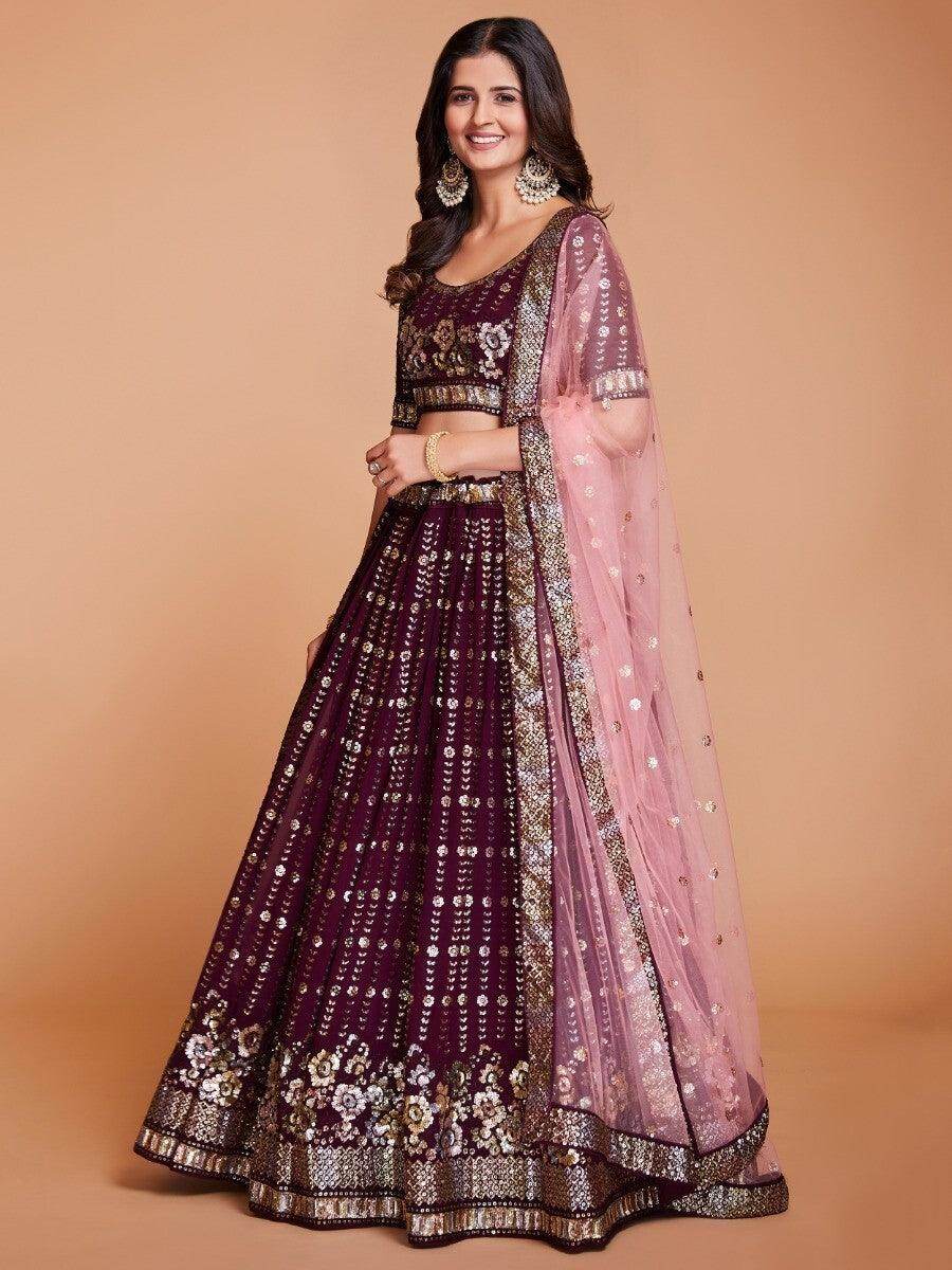 Captivating Purple Sequins Georgette Reception Wear Lehenga Choli - Zeel Clothing