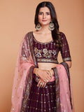 Captivating Purple Sequins Georgette Reception Wear Lehenga Choli - Zeel Clothing