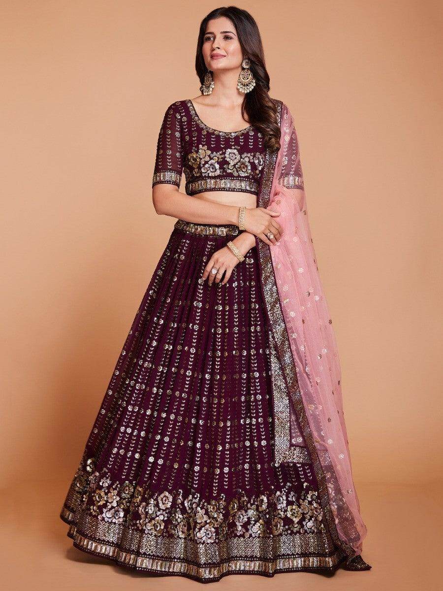 Captivating Purple Sequins Georgette Reception Wear Lehenga Choli - Zeel Clothing