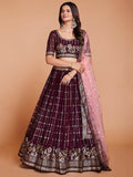 Captivating Purple Sequins Georgette Reception Wear Lehenga Choli - Zeel Clothing