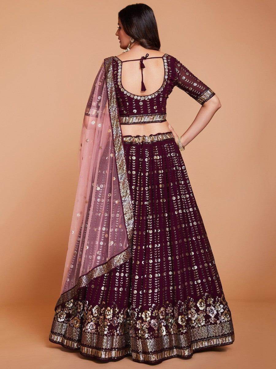 Captivating Purple Sequins Georgette Reception Wear Lehenga Choli - Zeel Clothing