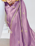 Captivating Purple Sequins Organza Event Wear Saree With Blouse - Zeel Clothing