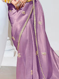 Captivating Purple Sequins Organza Event Wear Saree With Blouse - Zeel Clothing
