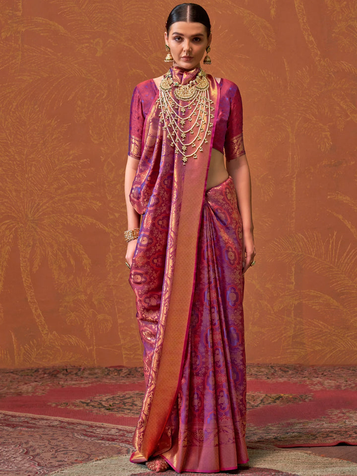 Captivating Purple Zari Weaving Silk Banarasi Saree With Blouse - Zeel Clothing