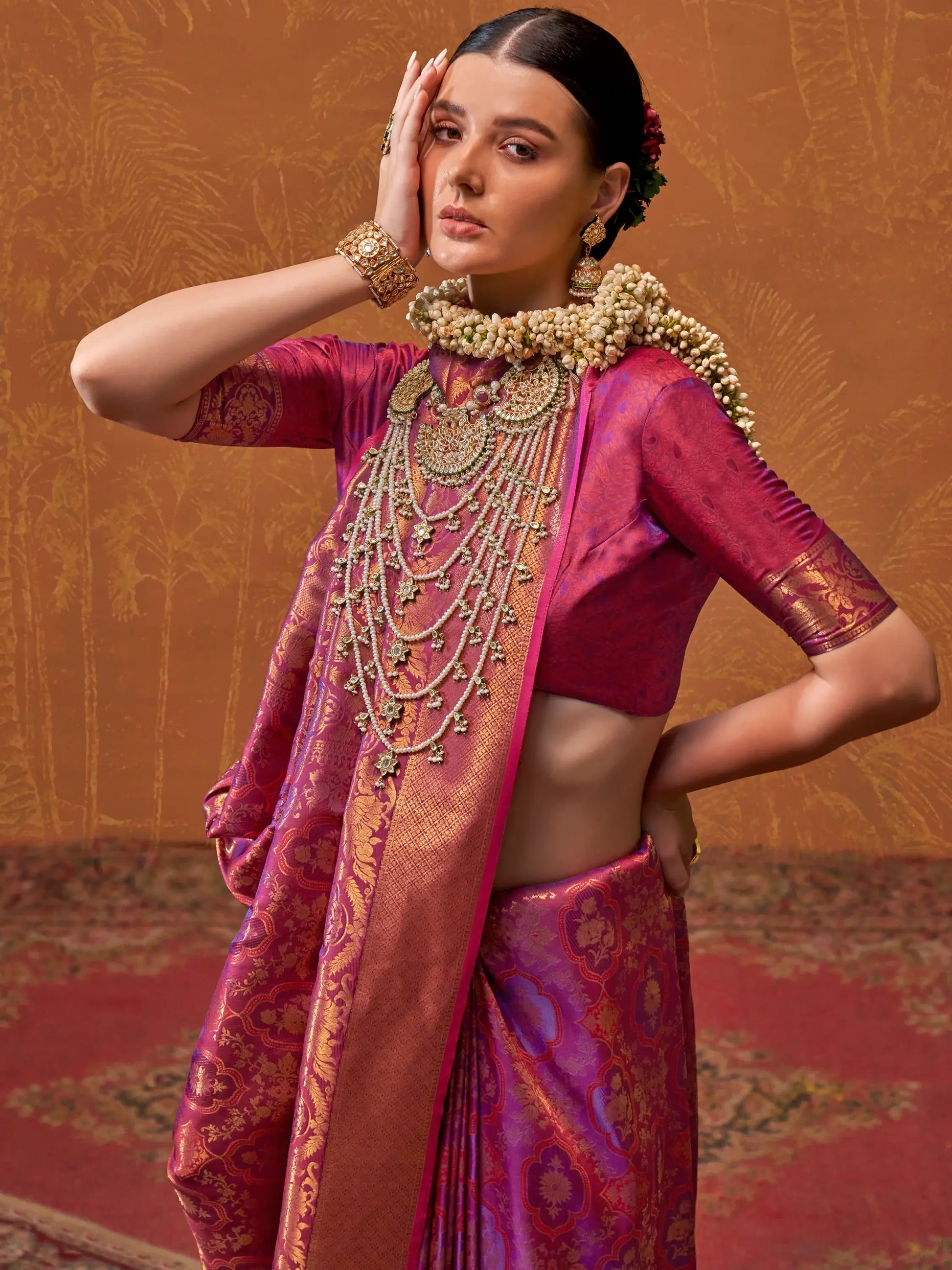 Captivating Purple Zari Weaving Silk Banarasi Saree With Blouse - Zeel Clothing
