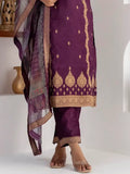 Captivating Purple Zari Weaving Viscose Silk Traditional Pant Suit With Dupatta - Zeel Clothing