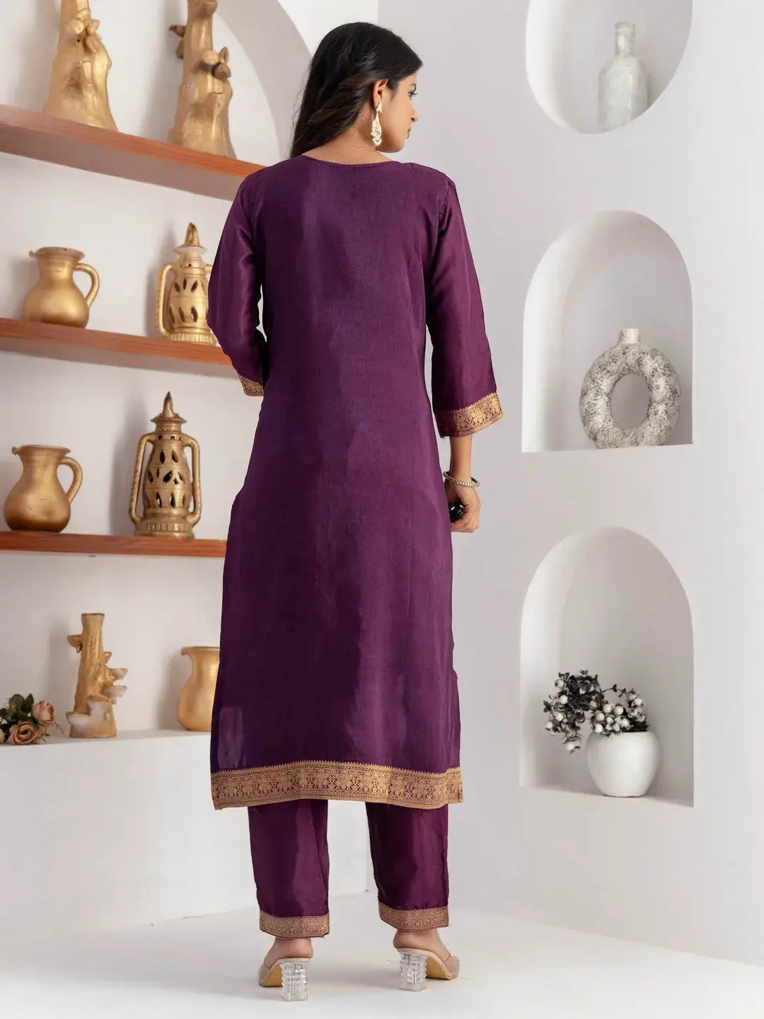 Captivating Purple Zari Weaving Viscose Silk Traditional Pant Suit With Dupatta - Zeel Clothing
