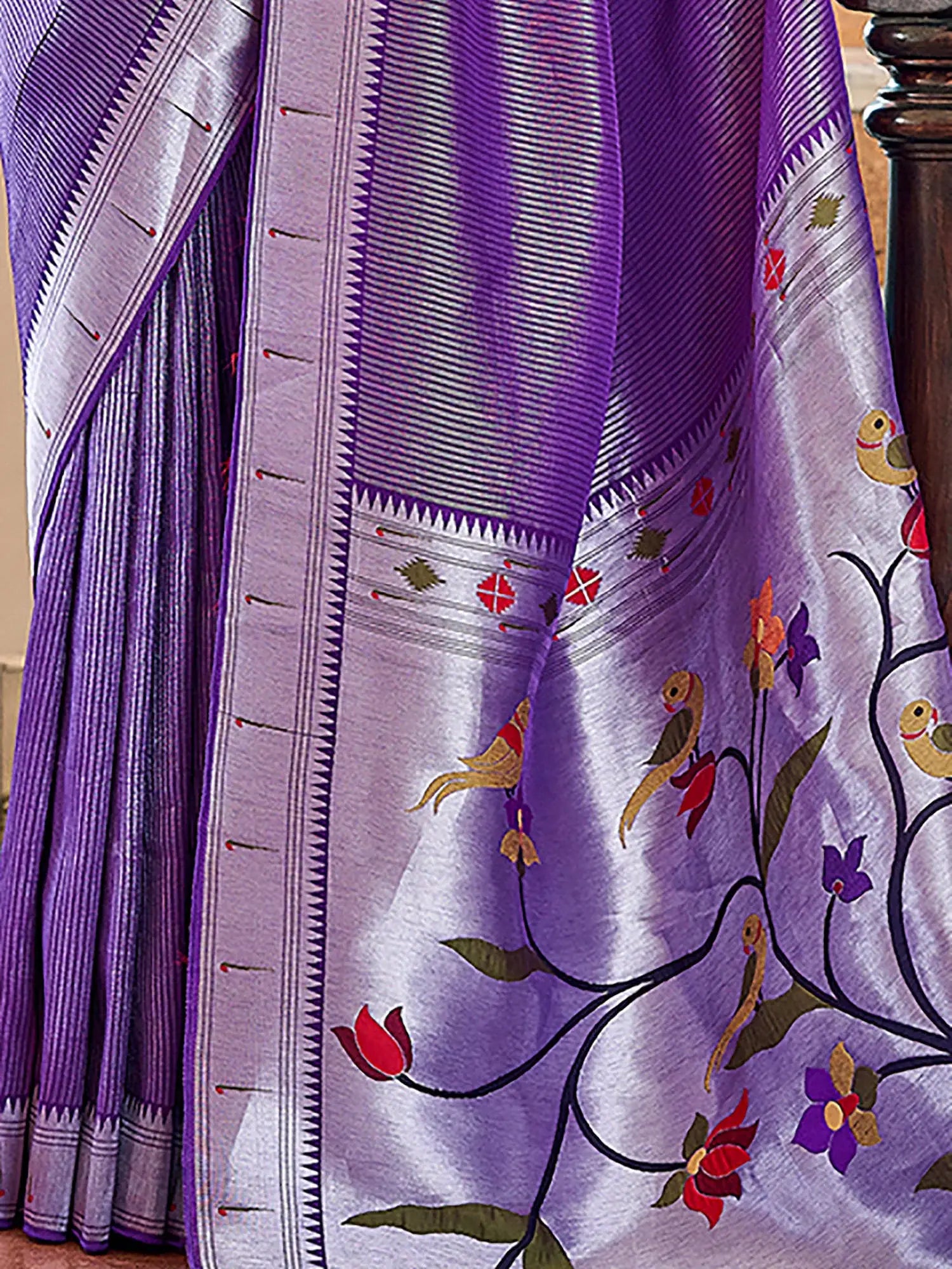 Captivating Purple Zari Work Paithani Meenakari Traditional Saree - Zeel Clothing