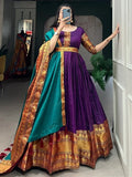 Captivating Purple Zari Woven Cotton Events Wear Gown With Dupatta - Zeel Clothing