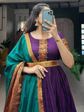 Captivating Purple Zari Woven Cotton Events Wear Gown With Dupatta - Zeel Clothing