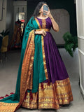 Captivating Purple Zari Woven Cotton Events Wear Gown With Dupatta - Zeel Clothing