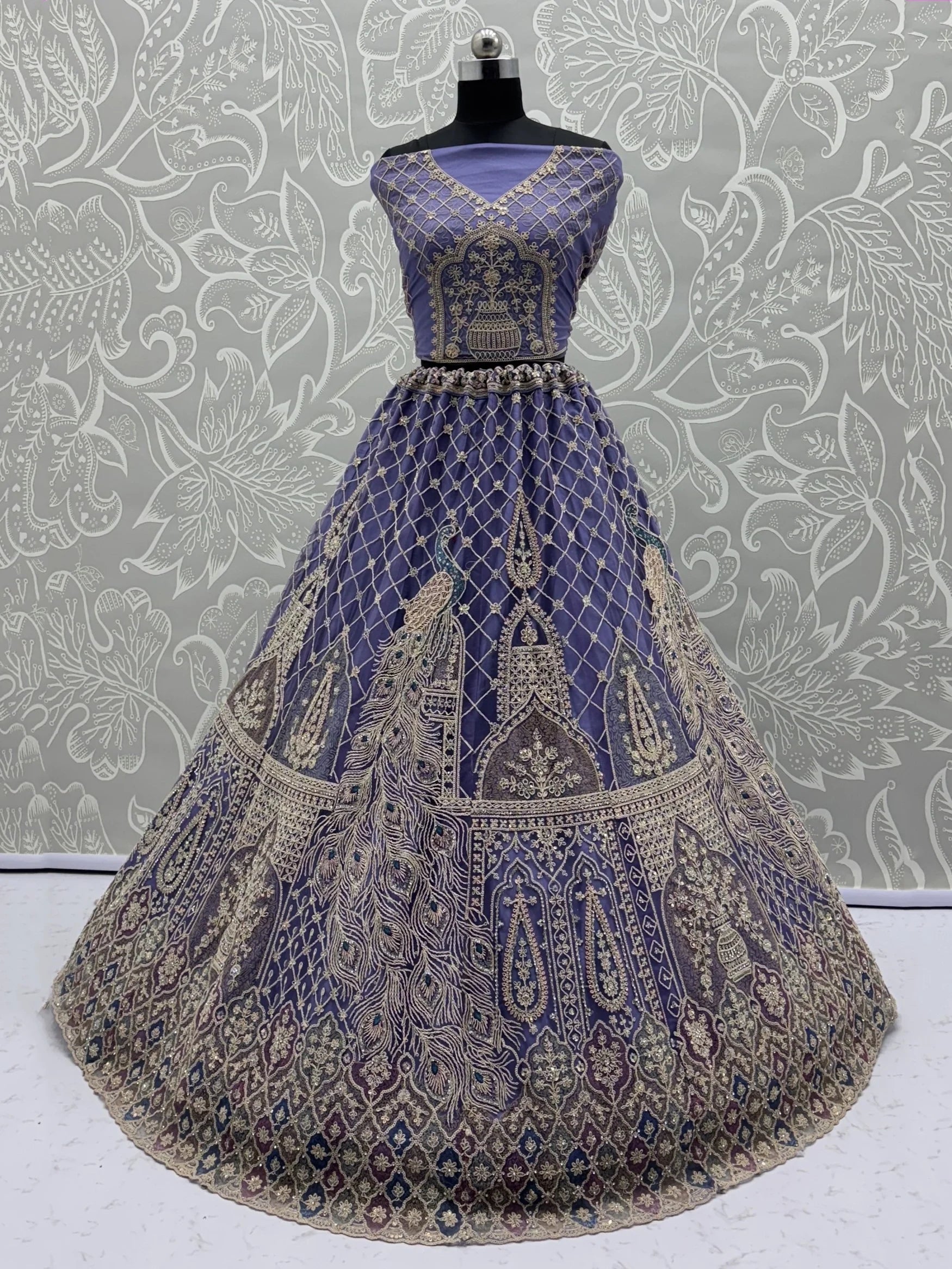 Captivating Purple Zircon Work Net Bridesmaid Lehenga Choli With Dupatta