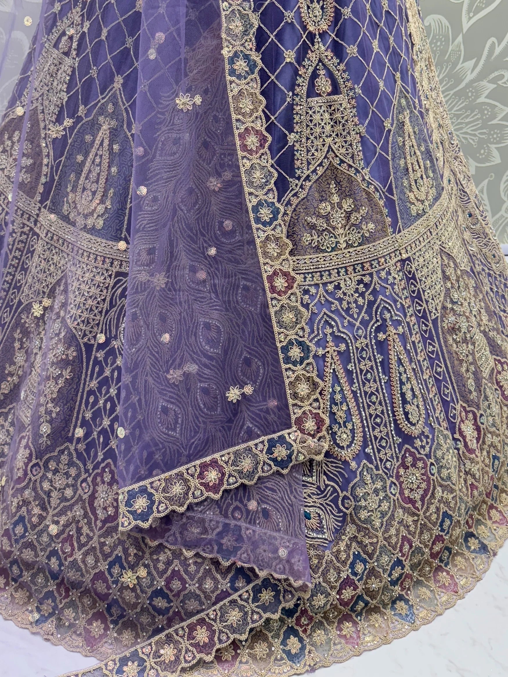 Captivating Purple Zircon Work Net Bridesmaid Lehenga Choli With Dupatta