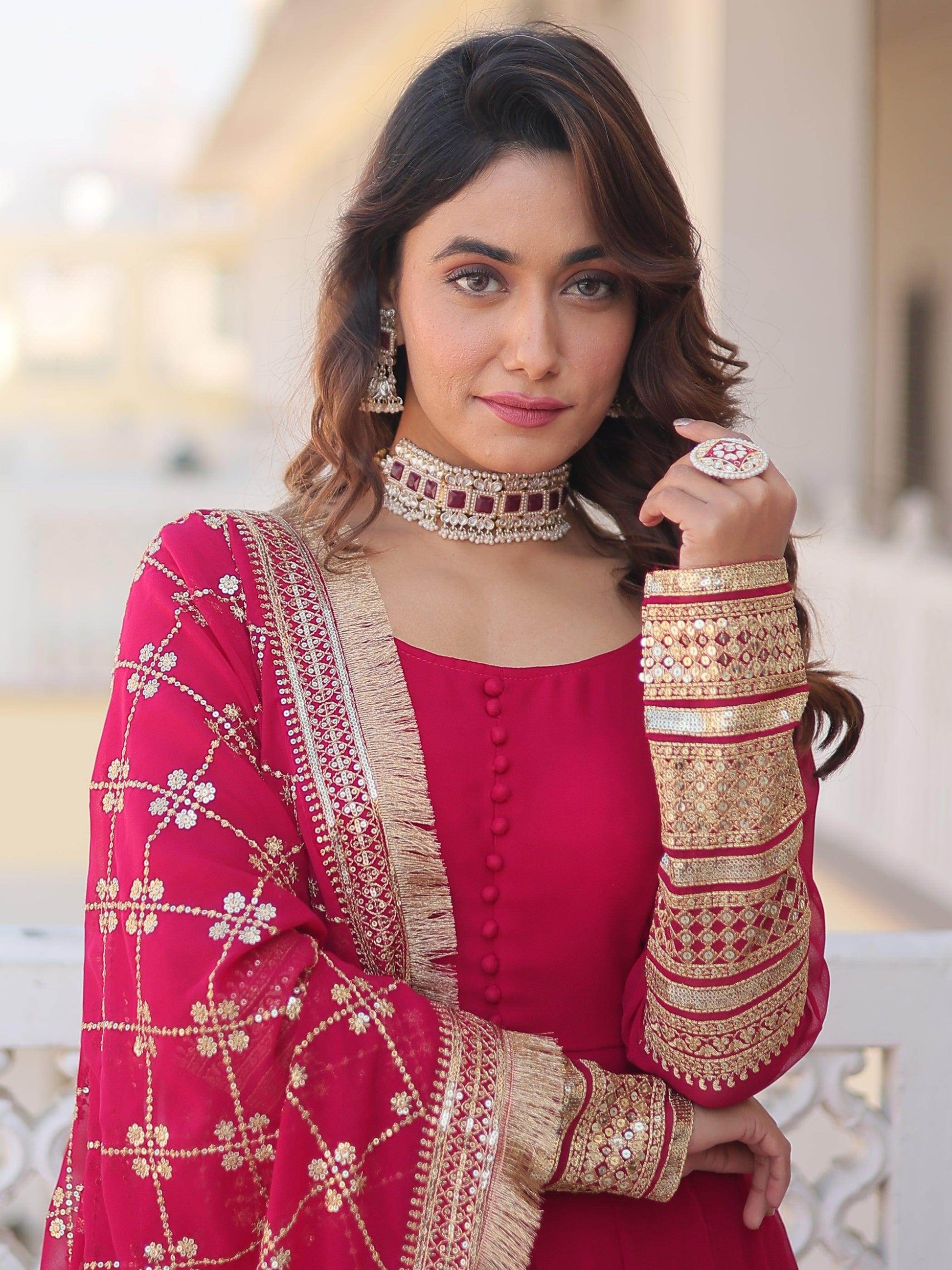 Captivating Rani Pink Georgette Traditional Gown With Dupatta - Zeel Clothing
