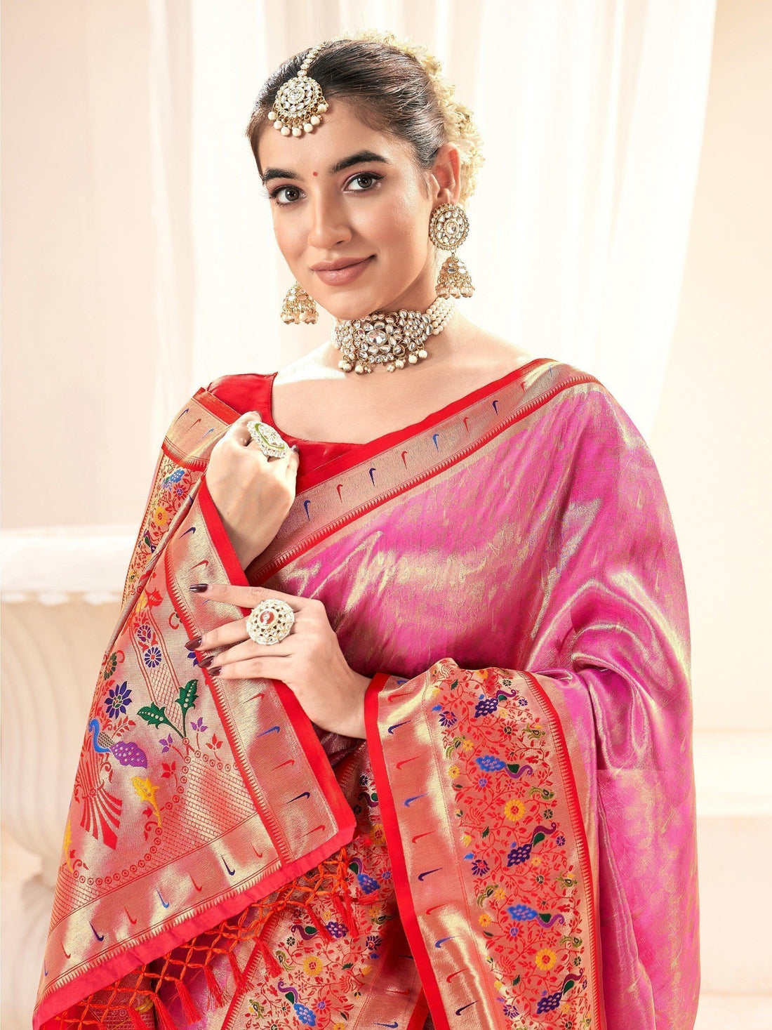 Captivating Rani Pink Handloom Weaving Silk Wedding Wear Saree