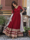 Captivating Red Zari Embroidered Georgette Festival Wear Gown - Zeel Clothing