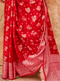 Captivating Red Zari Weaving Georgette Wedding Saree With Blouse - Zeel Clothing