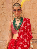 Captivating Red Zari Weaving Georgette Wedding Saree With Blouse - Zeel Clothing
