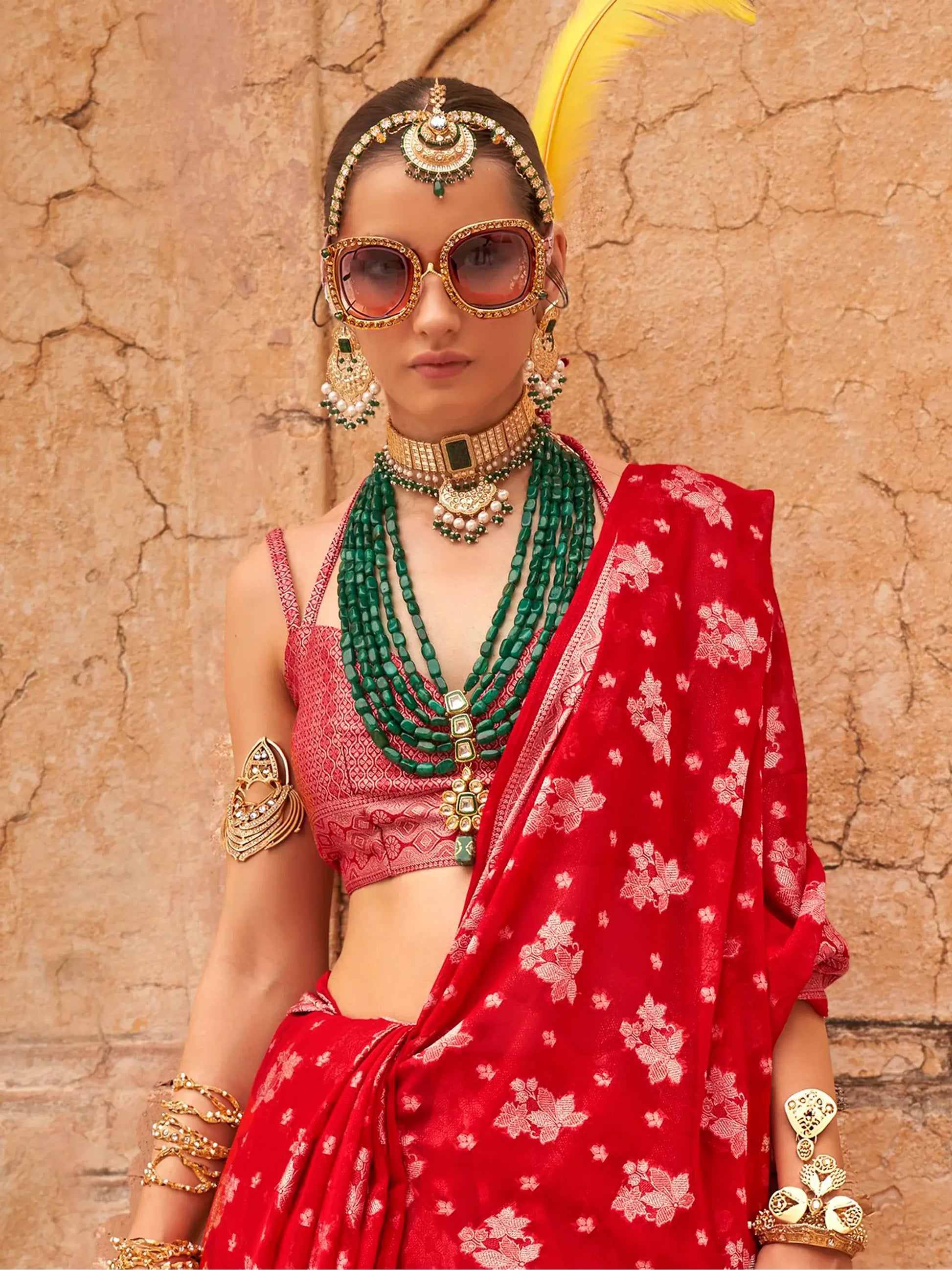 Captivating Red Zari Weaving Georgette Wedding Saree With Blouse - Zeel Clothing