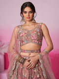 Captivating Rose Gold Sequins Silk Engagement Wear Lehenga Choli - Zeel Clothing