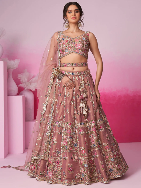 Captivating Rose Gold Sequins Silk Engagement Wear Lehenga Choli - Zeel Clothing