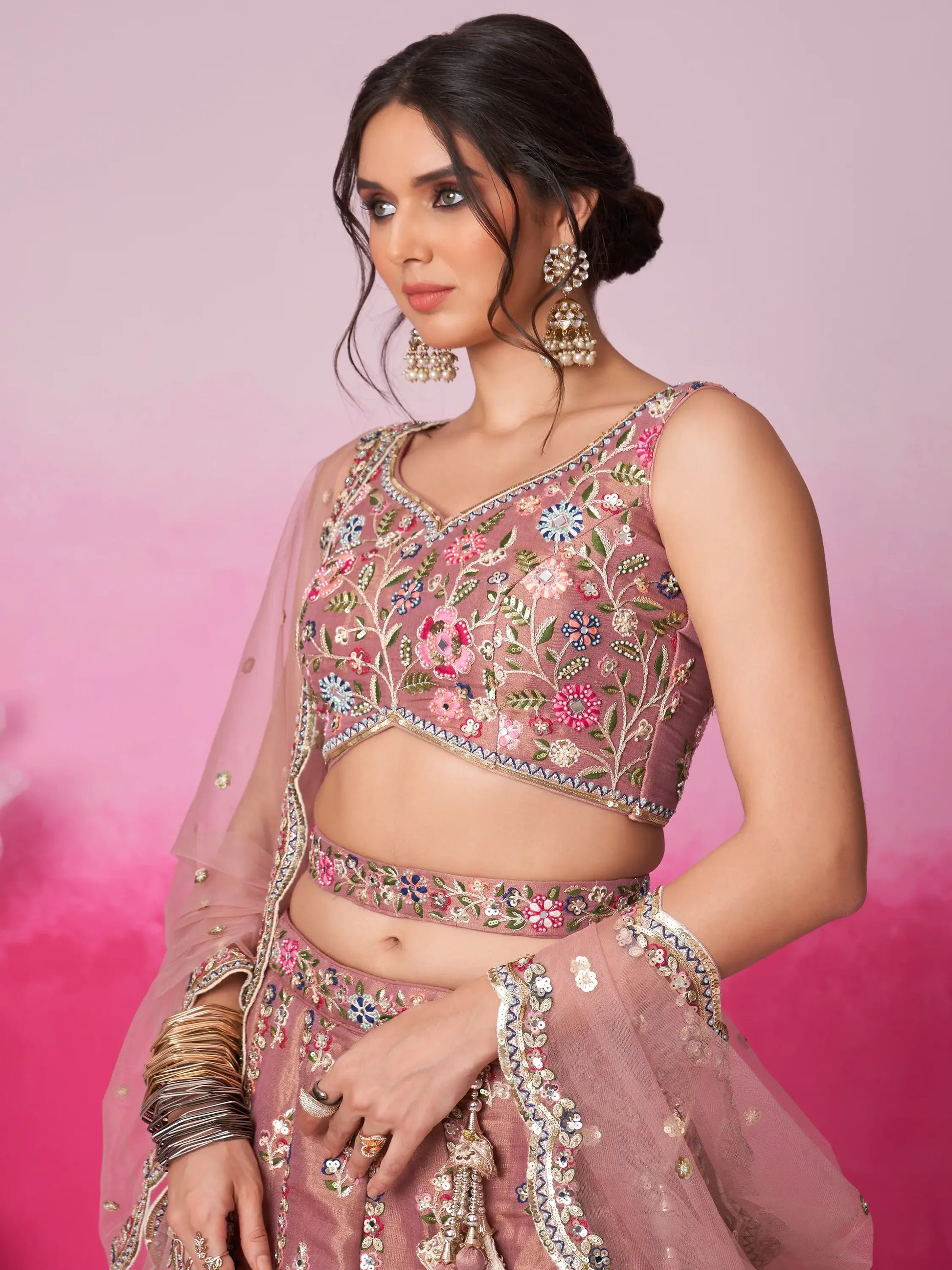 Captivating Rose Gold Sequins Silk Engagement Wear Lehenga Choli - Zeel Clothing