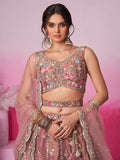 Captivating Rose Gold Sequins Silk Engagement Wear Lehenga Choli - Zeel Clothing