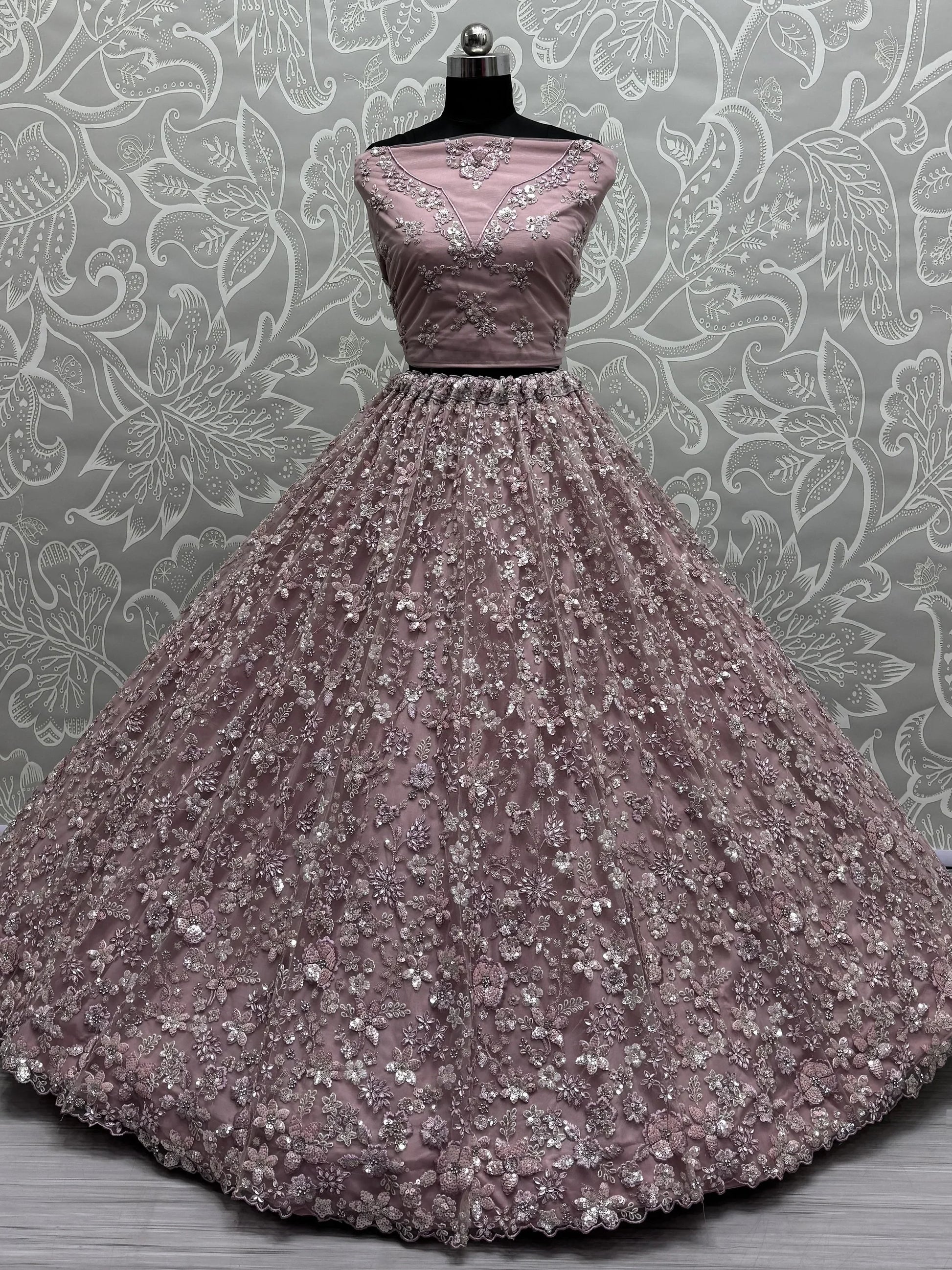 Captivating Rose Pink Bead Work Net Wedding Wear Lehenga Choli With Dupatta - Zeel Clothing