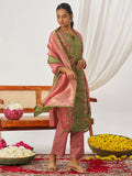 Captivating Rose Pink Thread Work Organza Festive Wear Pant Suit With Dupatta