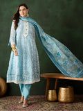 Captivating Sky Blue Embroidered Organza Pant Suit With Dupatta - Zeel Clothing