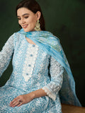 Captivating Sky Blue Embroidered Organza Pant Suit With Dupatta - Zeel Clothing