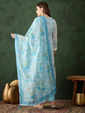 Captivating Sky Blue Embroidered Organza Pant Suit With Dupatta - Zeel Clothing