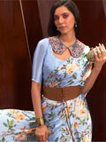 Captivating Sky-Blue Floral Printed Satin Function Wear Saree With Blouse - Zeel Clothing