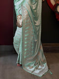 Captivating Sky-Blue Handloom Weaving Satin Saree With Blouse - Zeel Clothing