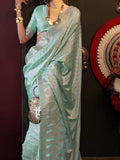 Captivating Sky-Blue Handloom Weaving Satin Saree With Blouse - Zeel Clothing