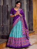 Captivating Sky Blue Ikkat Print Tussar Silk Traditional Half Saree Lehenga - Zeel Clothing