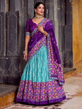 Captivating Sky Blue Ikkat Print Tussar Silk Traditional Half Saree Lehenga - Zeel Clothing