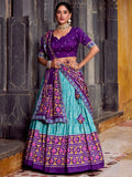 Captivating Sky Blue Ikkat Print Tussar Silk Traditional Half Saree Lehenga - Zeel Clothing