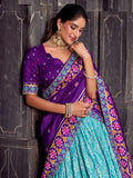 Captivating Sky Blue Ikkat Print Tussar Silk Traditional Half Saree Lehenga - Zeel Clothing