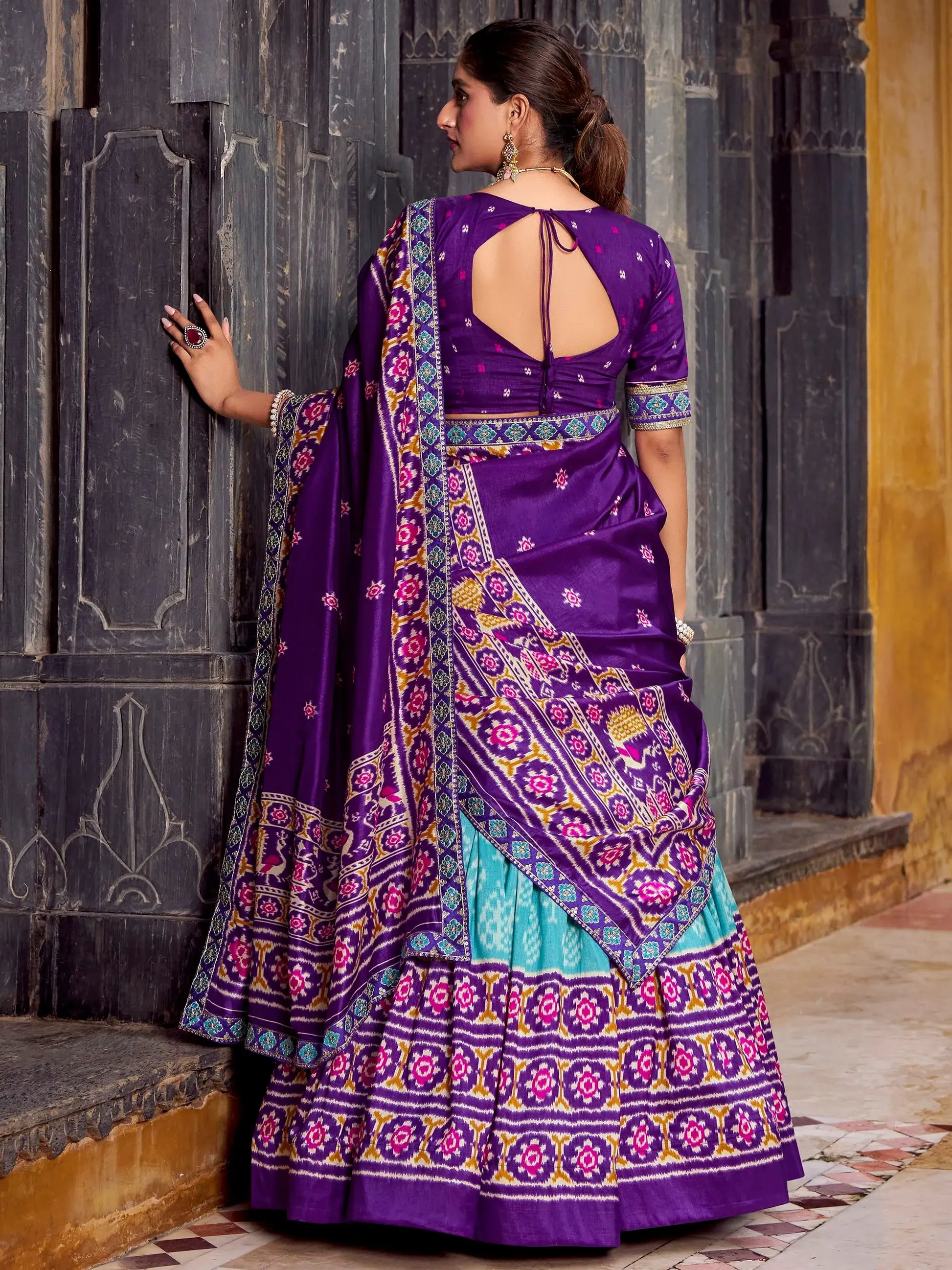 Captivating Sky Blue Ikkat Print Tussar Silk Traditional Half Saree Lehenga - Zeel Clothing