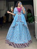 Captivating Sky-Blue Mirror Work Lehenga Choli With Dupatta - Zeel Clothing