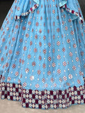 Captivating Sky-Blue Mirror Work Lehenga Choli With Dupatta - Zeel Clothing