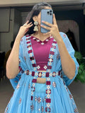 Captivating Sky-Blue Mirror Work Lehenga Choli With Dupatta - Zeel Clothing