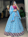 Captivating Sky-Blue Mirror Work Lehenga Choli With Dupatta - Zeel Clothing