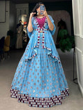 Captivating Sky-Blue Mirror Work Lehenga Choli With Dupatta - Zeel Clothing
