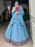 Captivating Sky-Blue Mirror Work Lehenga Choli With Dupatta - Zeel Clothing
